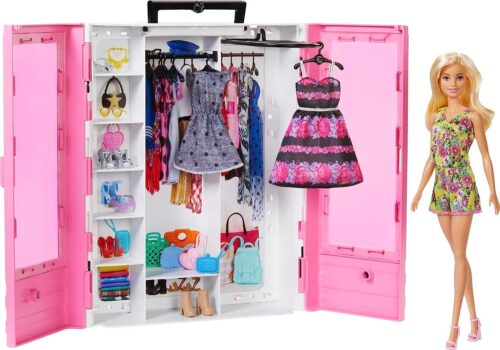 Barbie GBK Kleiderschrank mit Barbie Puppe und Zubehör