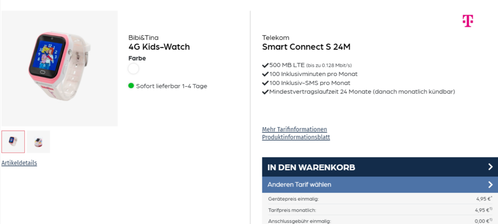 Bibi&Amp;Tina 4G Kids-Watch+ Telekom Smart Connect S 500 Mb Lte