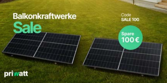 Priwatt: 100 € Rabatt auf Balkonkraftwerke z.B.: priLight Duo für Balkon 769 € (statt 969 € zzgl. Versand)