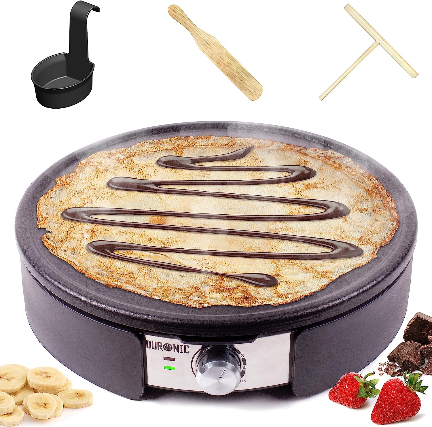 Duronic Pm Crêpes Maker Xxl Crêpesmaker Cm Mit Antihaftplatte ( Watt, Crepe Maker Inkl. Zubehör)