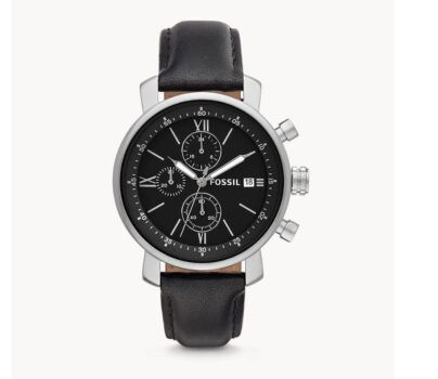 Fossil Herrenuhr Rhett Chronograph Leder in schwarz