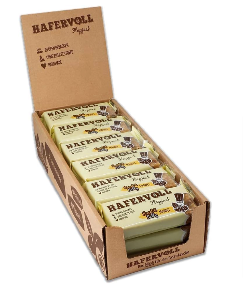 HAFERVOLL Flapjack Sweet &amp; Salty Mandel, 18 x 65g Müsliriegel