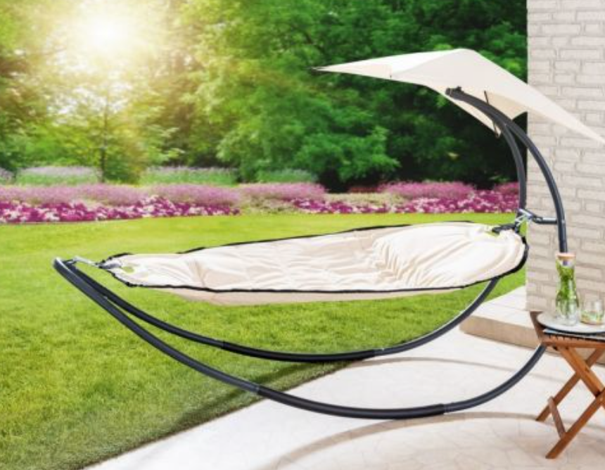HC Home & Living Garten Schaukelliege mit Hängematte & Schirm – Beige mit Überdachung für 89,10 € inkl. Versand (statt 149,00 €)