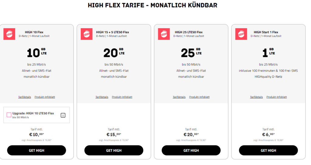 High Mobile Sim-Only Angebote Monatlich Kündbar