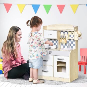 HOMCOM Kinderküche Spielküche aus Holz mit Zubehör praxis