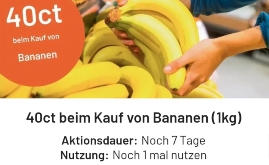 smhaggle: 0,40 Cashback auf Bananen 🍌 (REWE 1,39 €/kg für Bio-Bananen)