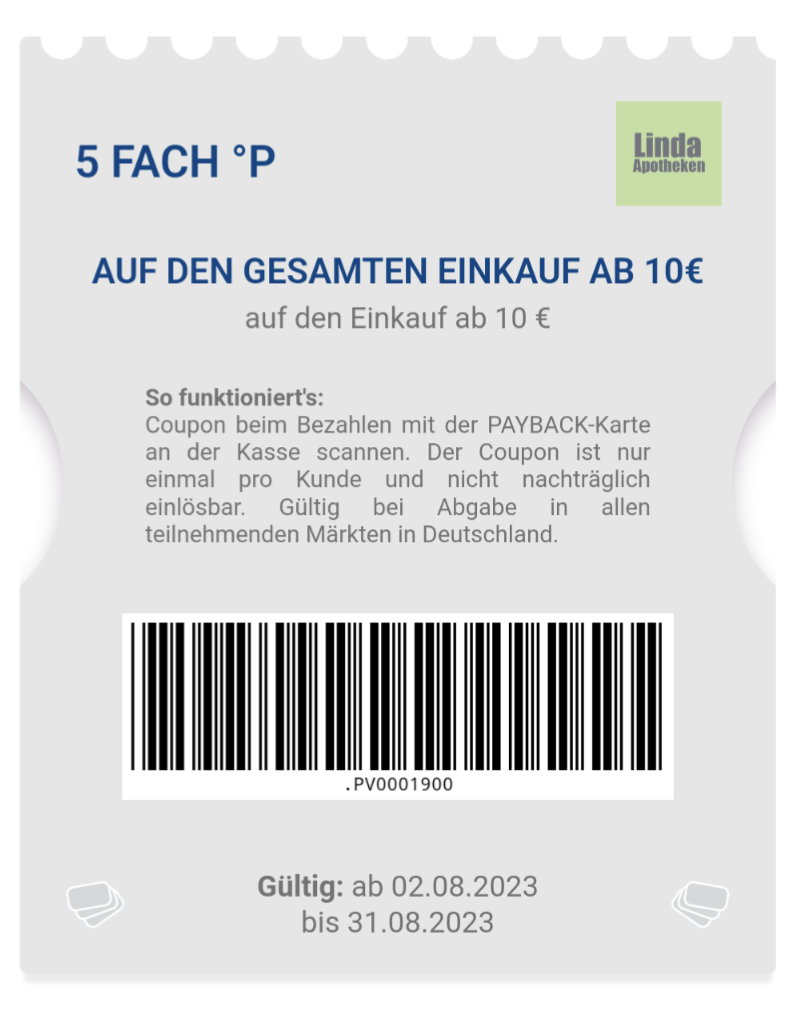 Linda Apotheken 10-Fach Payback Punkte Bis Zum 31.08. Ab 10 € Einkaufswert