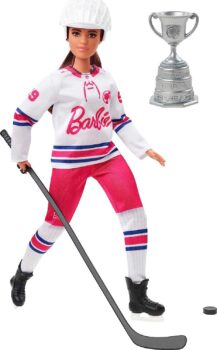 Mattel Barbie You Can Be Anything Serie Eishockeyspielerin mit Helm, Trikot, Puck, Trophäe