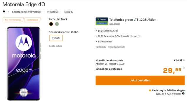 Motorola Edge + freenet Telefonica green LTE GB