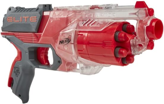 NERF Elite Disruptor Blaster, Dart Trommel, Elite Darts, Schnellfeuer in durchsichtiges Rot