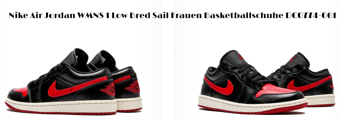 Nike Air Jordan WMNS 1 Low Bred Sail Frauen Basketballschuhe DC0774-061 (Gr. 37,5 bis 40,5)