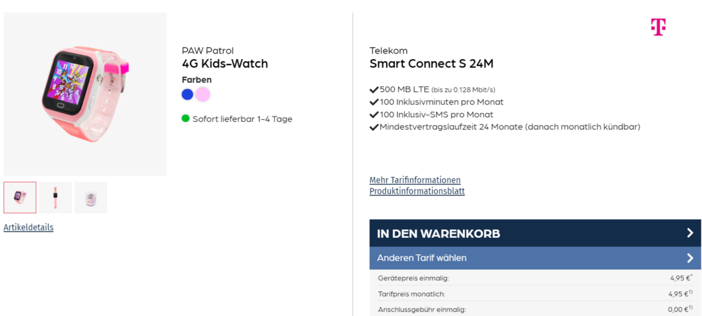 Paw Patrol 4G Kids-Watch + Telekom Smart Connect S 500 Mb Lte