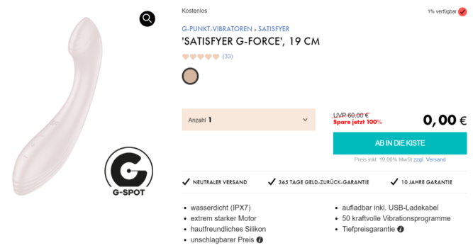 Satisfyer G Force G Punkt Vibrator & Gratisartikel