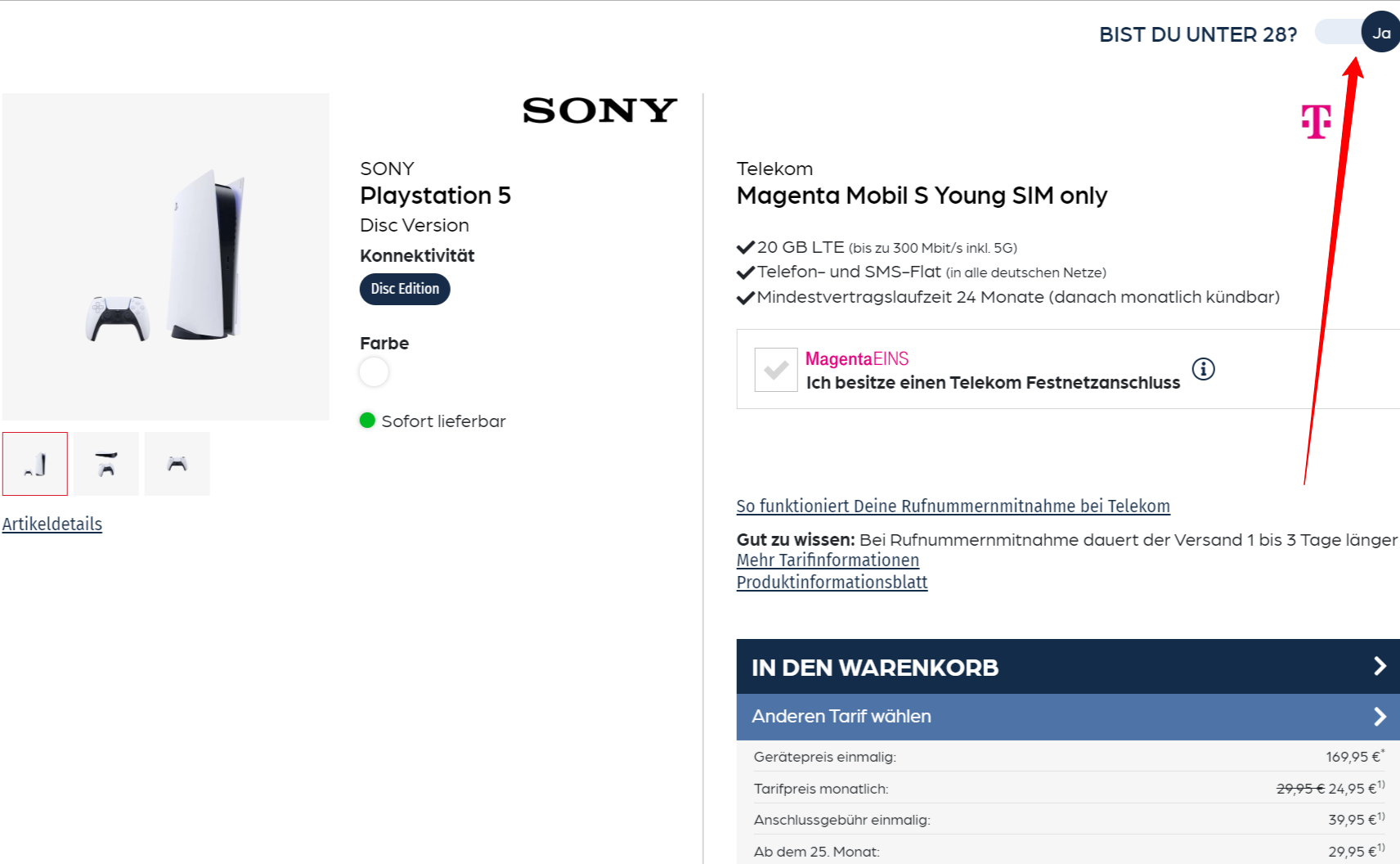starmobile: Sony Playstation 5 Disc Version + Libratone ONE Style Portable Bluetooth Speaker + Telekom Magenta Mobil S Young 20 GB LTE für 24,95 € / Monat + 209,90 € einmalig [nur für 18- bis 27-Jährige]