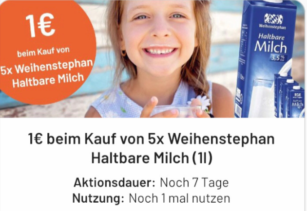 5 Liter Weihenstephan Milch 🐄für 3,95€ [Penny +smhaggle + 100 Payback Punkte + 10 fach Coupon ] 0,79 € pro Liter