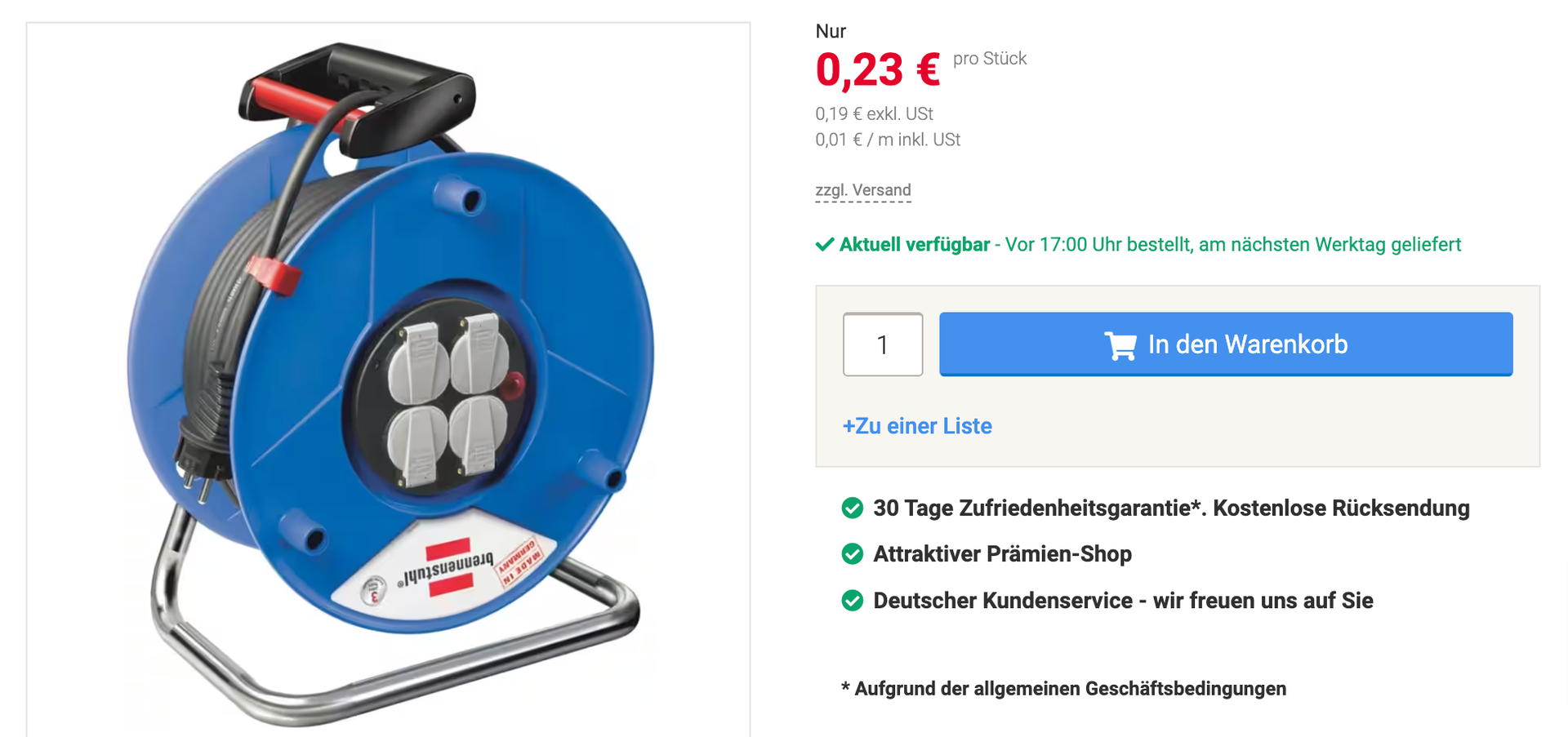 Preisfehler:25 Meter Brennstuhl Kabeltrommel für 6,12€ inkl. Versand