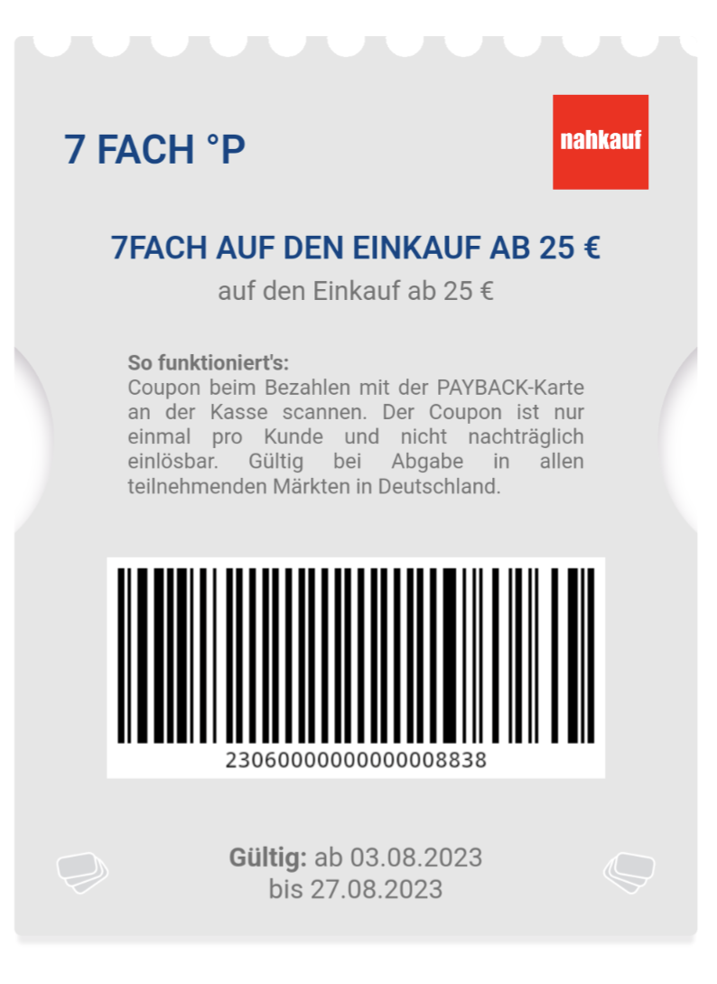 Nahkauf 7-Fach Payback Punkte Ab 35 € Einkaufswert