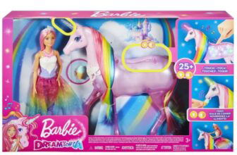 Barbie Dreamtopia Magisches Zauberlicht Einhorn mit Puppe