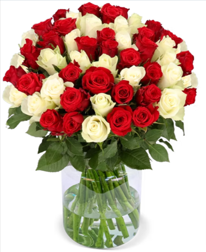 Blumenstrauß Mit 35 Rot-Weiß Rosen