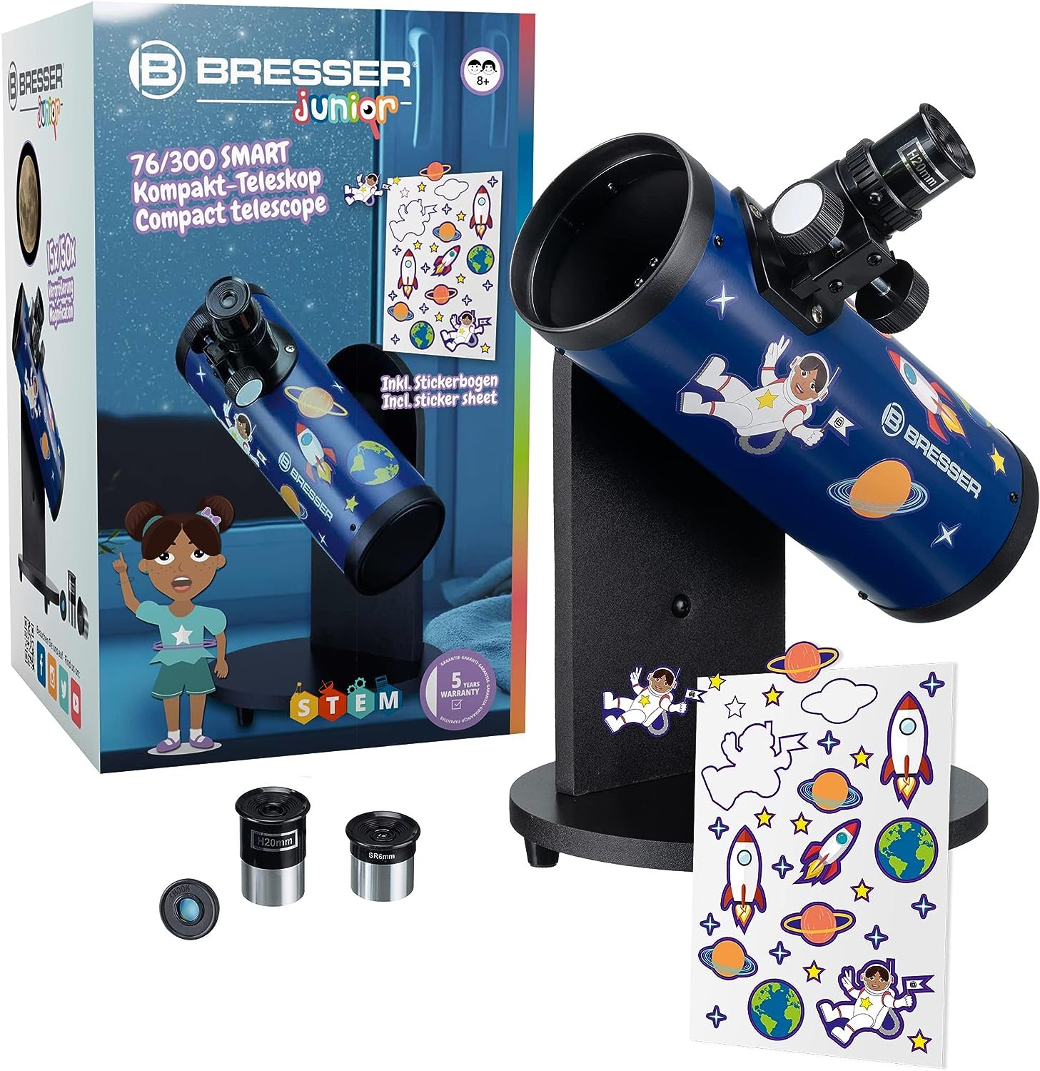 Bresser Junior Spiegelteleskop Kompakt Teleskop Smart Mit Benutzerfreundlicher Dobson Montierung (Integriertem Kompass Und Viel Zubehör)