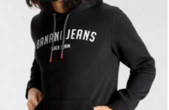 Bruno Banani Kapuzensweatshirt Sweatshirt Mit rotem Markenlabel an Kängurutasche