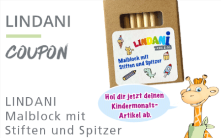 Gratis: LINDANI Malblock mit Stiften und Spitzer [Kinder zwischen 4 und 10 Jahren – LINDA Apotheken]