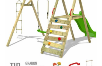 FATMOOSE Schaukelgestell Kinderschaukel JollyJack Schaukel Schaukelgerüst Doppelschaukel Holzschaukel mit Kletteranbau apfelgrün
