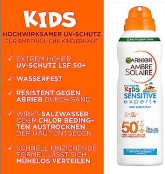 Garnier Sonnenspray LSF für Kinder Wasserfest und Sandabweisend Ambre Solaire Kids Sensitive expert Anti Sand Spray LSF x ml Amazon de Kosmetik