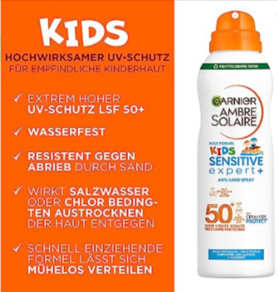 Garnier Sonnenspray Lsf Für Kinder Wasserfest Und Sandabweisend Ambre Solaire Kids Sensitive Expert Anti Sand Spray Lsf X Ml Amazon De Kosmetik