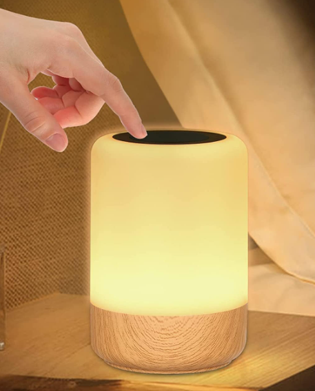 Görvitor Led Nachttischlampe Touch Dimmbar Holzmaserung Nachttischlampe Batterie Farben Led
