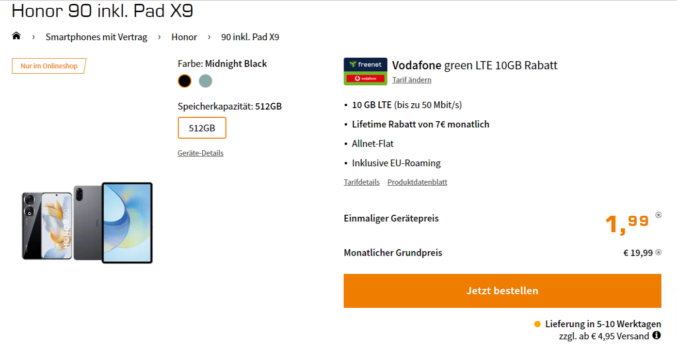 Honor + Honor Pad X + freenet Vodafone green LTE GB