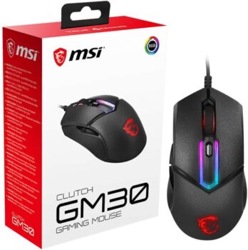 MSI Clutch GM Gaming Maus (kabelgebunden, PAW Sensor, DPI, Tasten, schwarz, RGB Streifen, Red Logo)