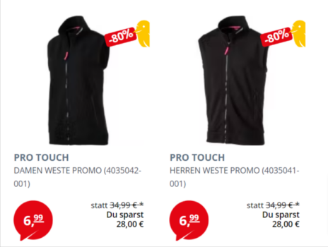 PRO TOUCH Damen + Herren Weste Promo