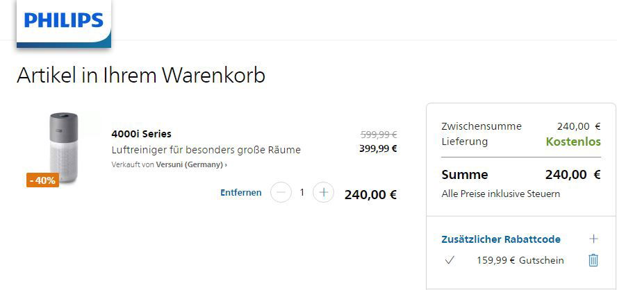 Philips Luftreiniger I Warenkorb