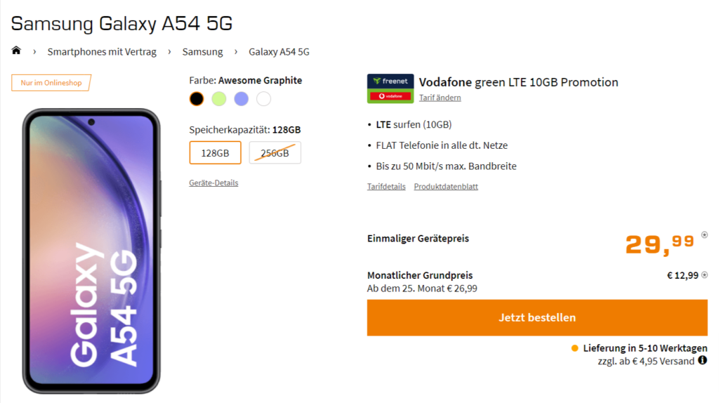 Samsung Galaxy A54 5G + Vodafone Green Lte 10Gb