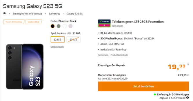 Samsung Galaxy S G + freenet Telekom green LTE GB