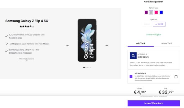 Samsung Galaxy Z Flip G + o Mobile M mit GB G