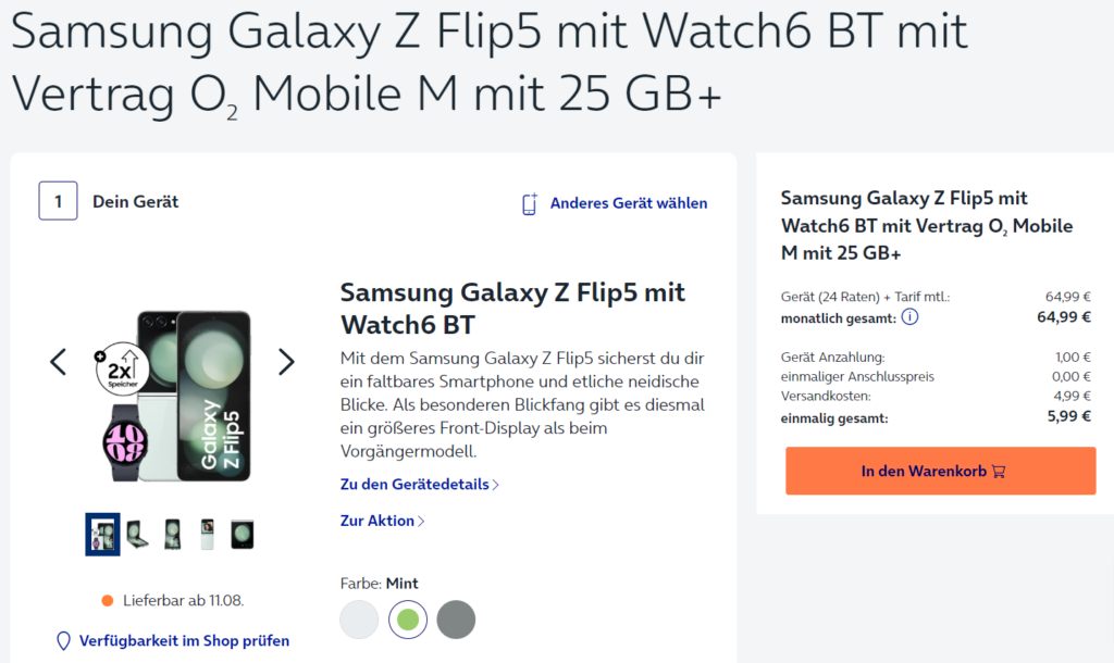 Samsung Galaxy Z Flip5 + Samsung Watch6 Bt + 2 Mobile M Mit 25 Gb+