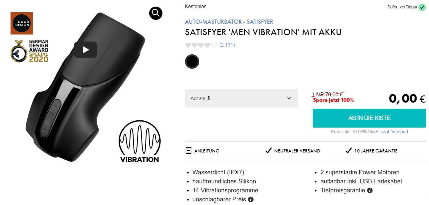 Satisfyer Men Vibration Bluetooth Masturbator