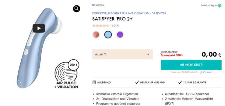 Satisfyer Pro 2+ Druckwellenvibrator mit Vibration