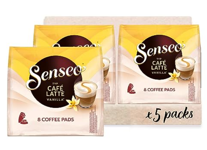 Senseo Pads Café Latte Vanilla, 40 Kaffeepads, 5er Pack, 5 x 8 Getränke, 460 g ab 8,23 € statt 14,95 €