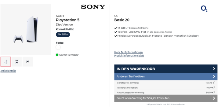 Sony Playstation Disc Edition + Libratone ONE Style Portable Bluetooth Speaker + o Basic mit GB LTE