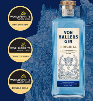 VON HALLERS GIN Spirit of the Year Doppel Gold Pokal Gewinner World Spirits Awards frisch leicht feine Zitrusnote mit Botanicals aus Deutschland x l Amazon de Lebensmittel Getränke