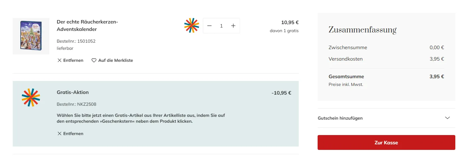 [User Deal] Gratis Artikel (Bücher & Geschenke, Adventskalender) bei VIVAT zzgl. Versand z.B.: Räucherkerzen-Adventskalender