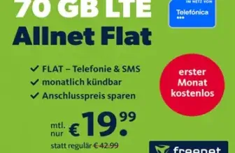 70 GB Allnet Flat 🔥 im o2 Netz mtl. 19,99 € – 1 Monat gratis!