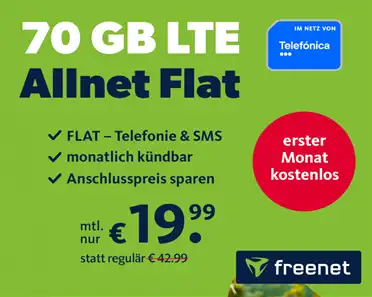 70 Gb Allnet Flat 🔥 Im O2 Netz Mtl. 19,99 € – 1 Monat Gratis!