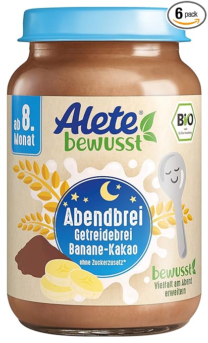 Alete bewusst BIO-Abendbrei Getreidebrei Banane-Kakao 6er Pack (6 x 190 g) ab 3,51 € inkl. Prime-Versand