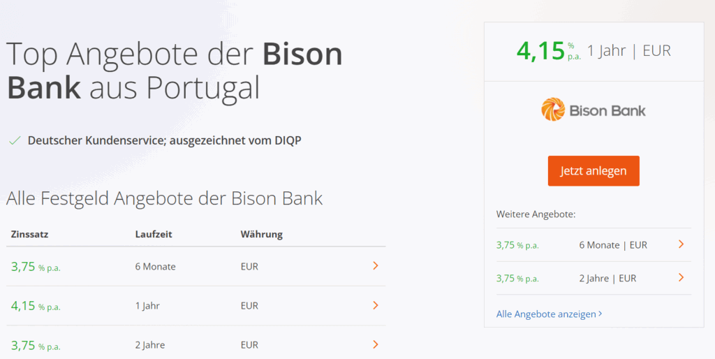 Bison Bank Festgeld