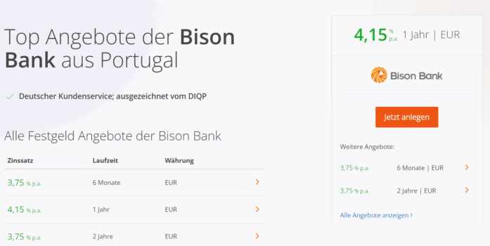 Bison Bank Festgeld