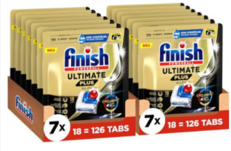 Drogerie-252x-Finish-Ultimate-Plus-Spülmaschinentabs-–-Geschirrspültabs-für-intensive-Reinigung-Fettlösekraft-und-Glanz-–-252-Tabs-2x7x18-Tabs-0-16€-Tab-